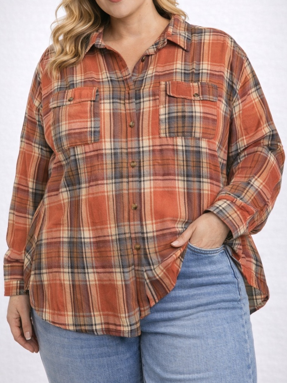 Women’s Plus Size Plaid Long Sleeve Shirt - Size 4X